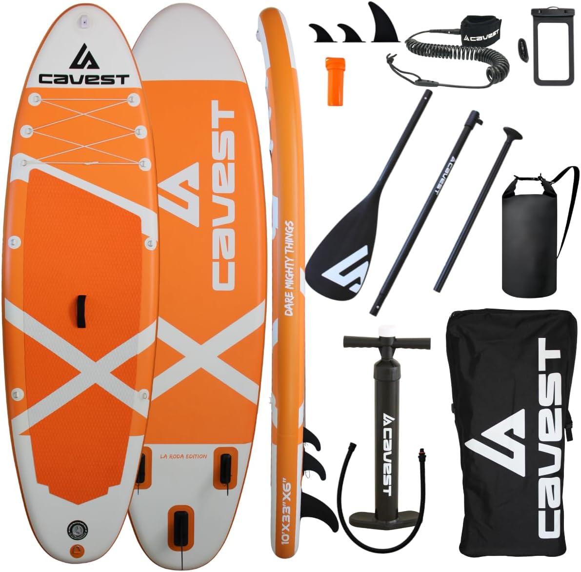 Cavest - Tabla paddle surf hinchable con accesorios - PE 305 x 84 cm y 150 kg - Naranja-Milooabode
