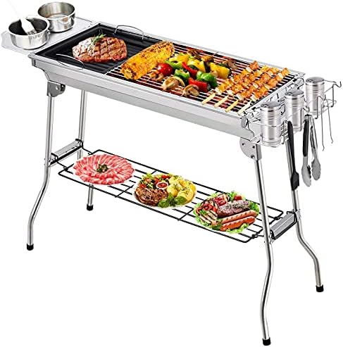 SYW315 DXX L64838 1 - Parrilla barbacoa plegable - Acero inoxidable con soporte - Carbón jardín-Milooabode