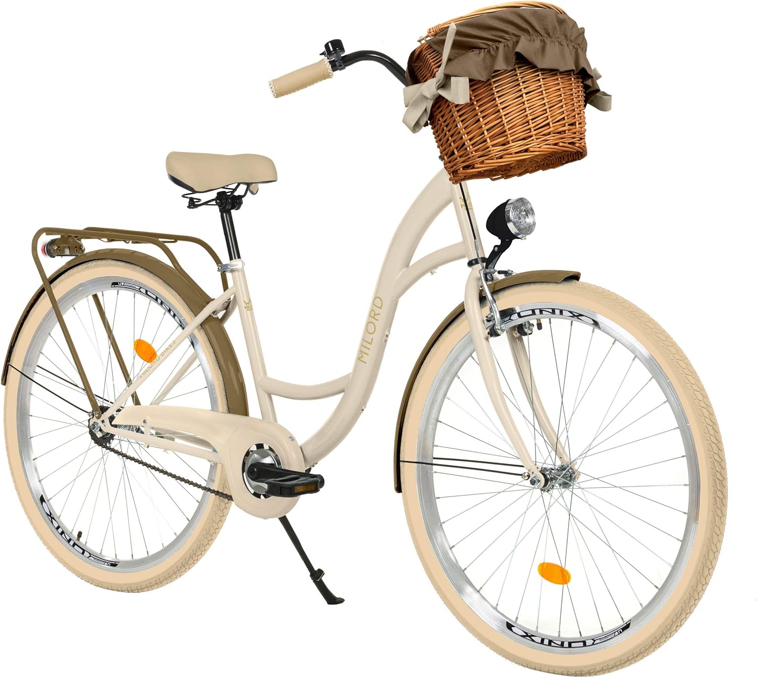 MILORD bicicleta holandesa mujer - 26 pulgadas marrón cremoso - Aluminio - Cesta y soporte trasero-Milooabode