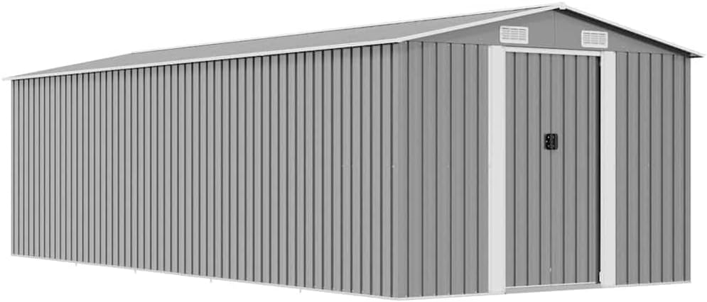 vidaXL caseta de jardín - Metal 257 x 597 x 178 cm - Cobertizo gris resistente al agua - Patio exterior-Milooabode