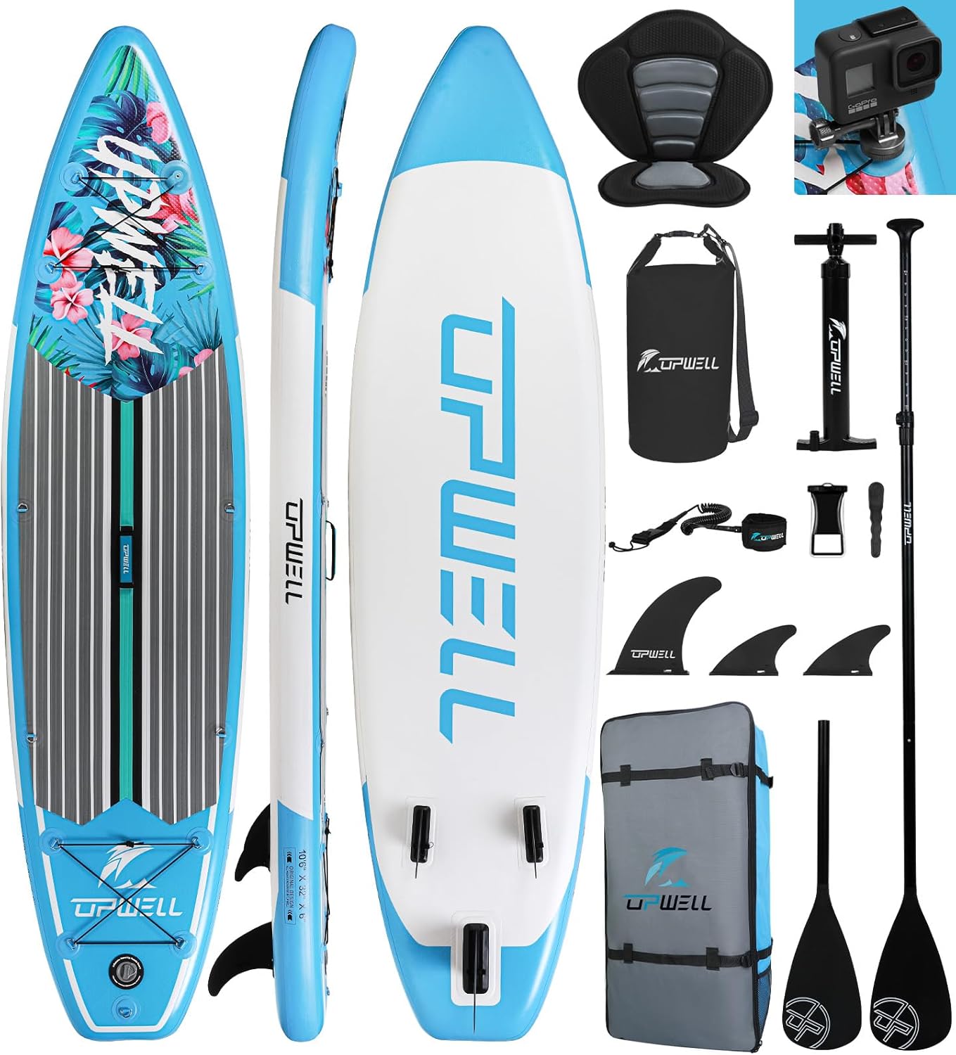 UPWELL - Tabla paddle surf hinchable 320 cm - Asiento kayak remo 2 en 1 y mochila - Diseño floral-Milooabode