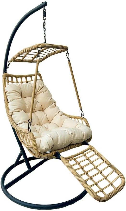 Silla colgante con soporte - Acero aleado beige y reposapiés integrado - Cojín ergonómico - Boho interior exterior-Milooabode