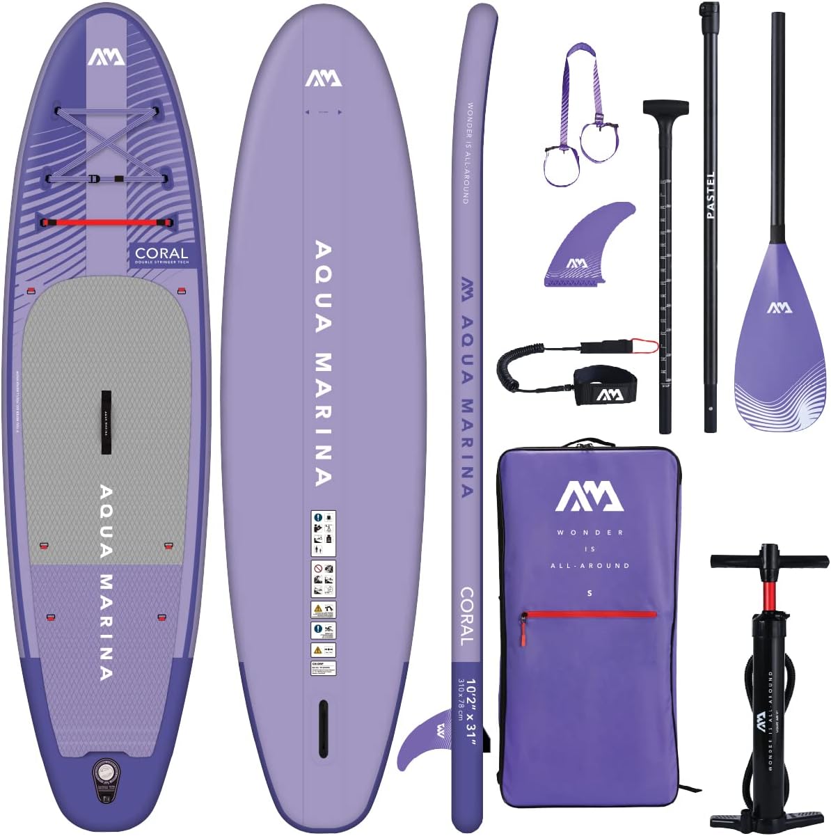 Aqua Marina Coral - Tabla remo inflable iSUP 310 cm - PVC para adultos todos los niveles - Morado-Milooabode