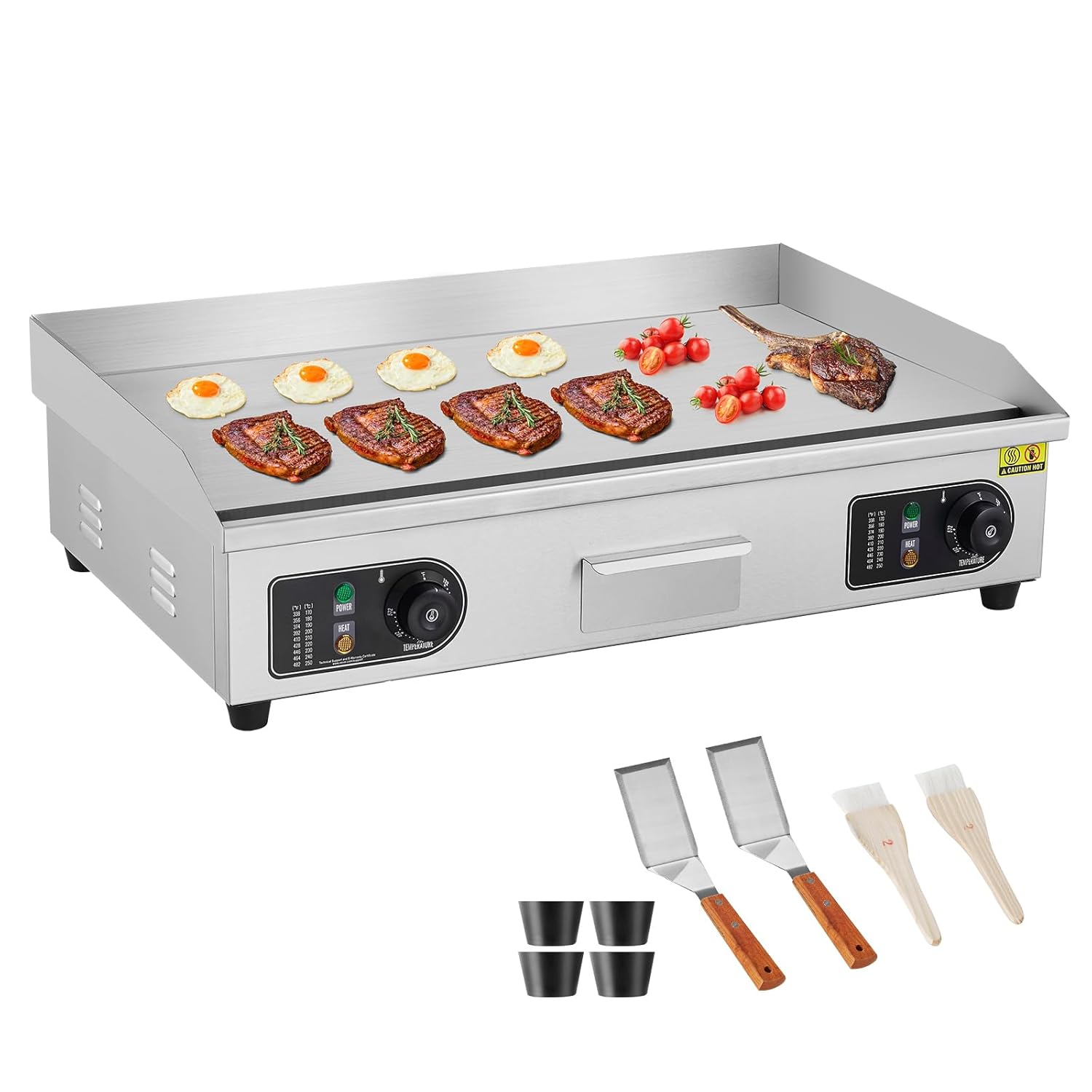 VEVOR plancha eléctrica comercial - 4400 W plata - Acero inoxidable 733 x 485 mm - Palas cepillos-Milooabode
