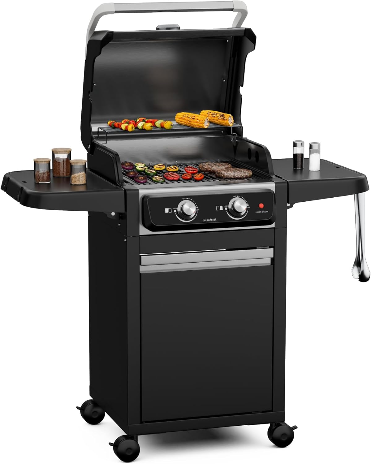 blumfeldt ElectricPro - Barbacoa eléctrica exterior 3000 W - Termómetro mesas plegables y rejillas - Negro-Milooabode