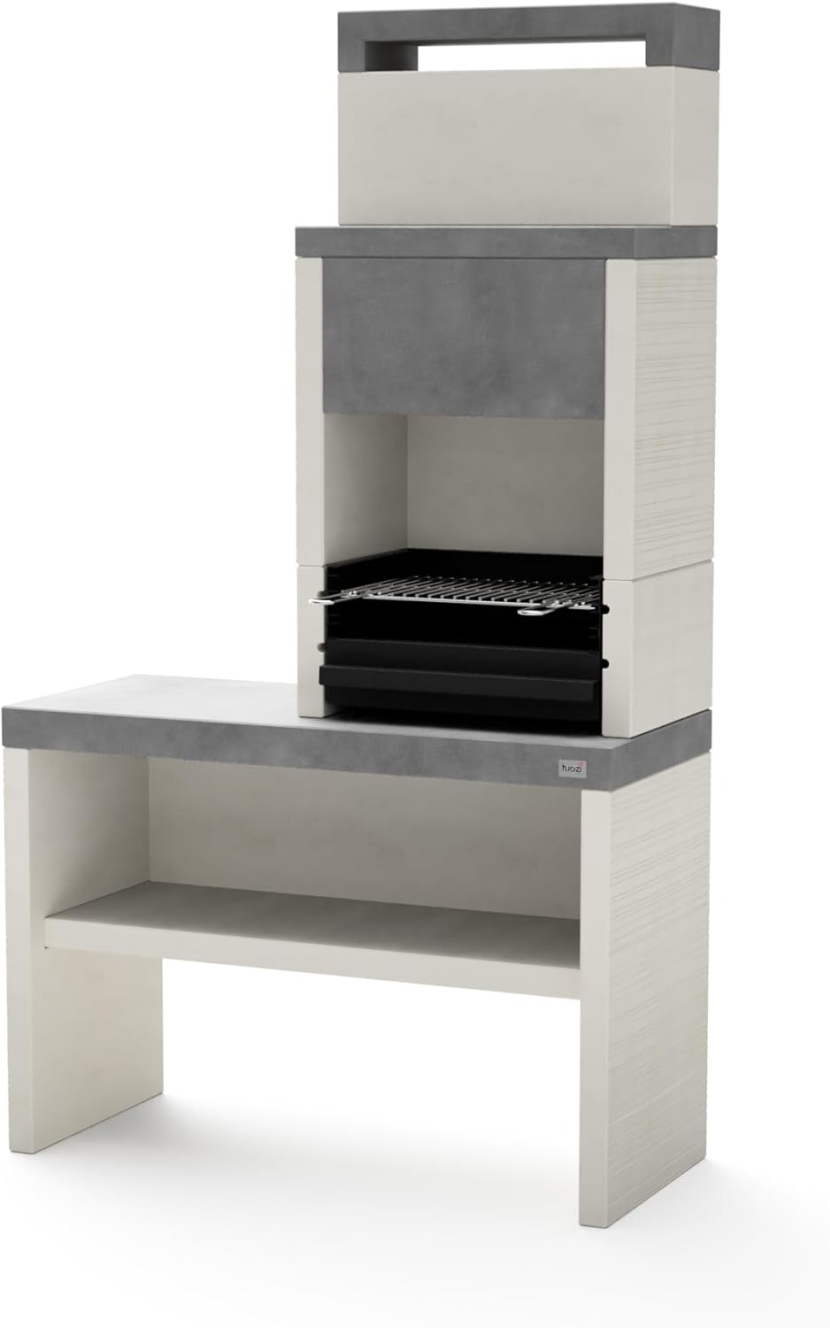 TUOZI PLAN 2 8036 - Barbacoa obra leña carbón - Hormigón gris blanco - 110 x 47 x 192 cm-Milooabode