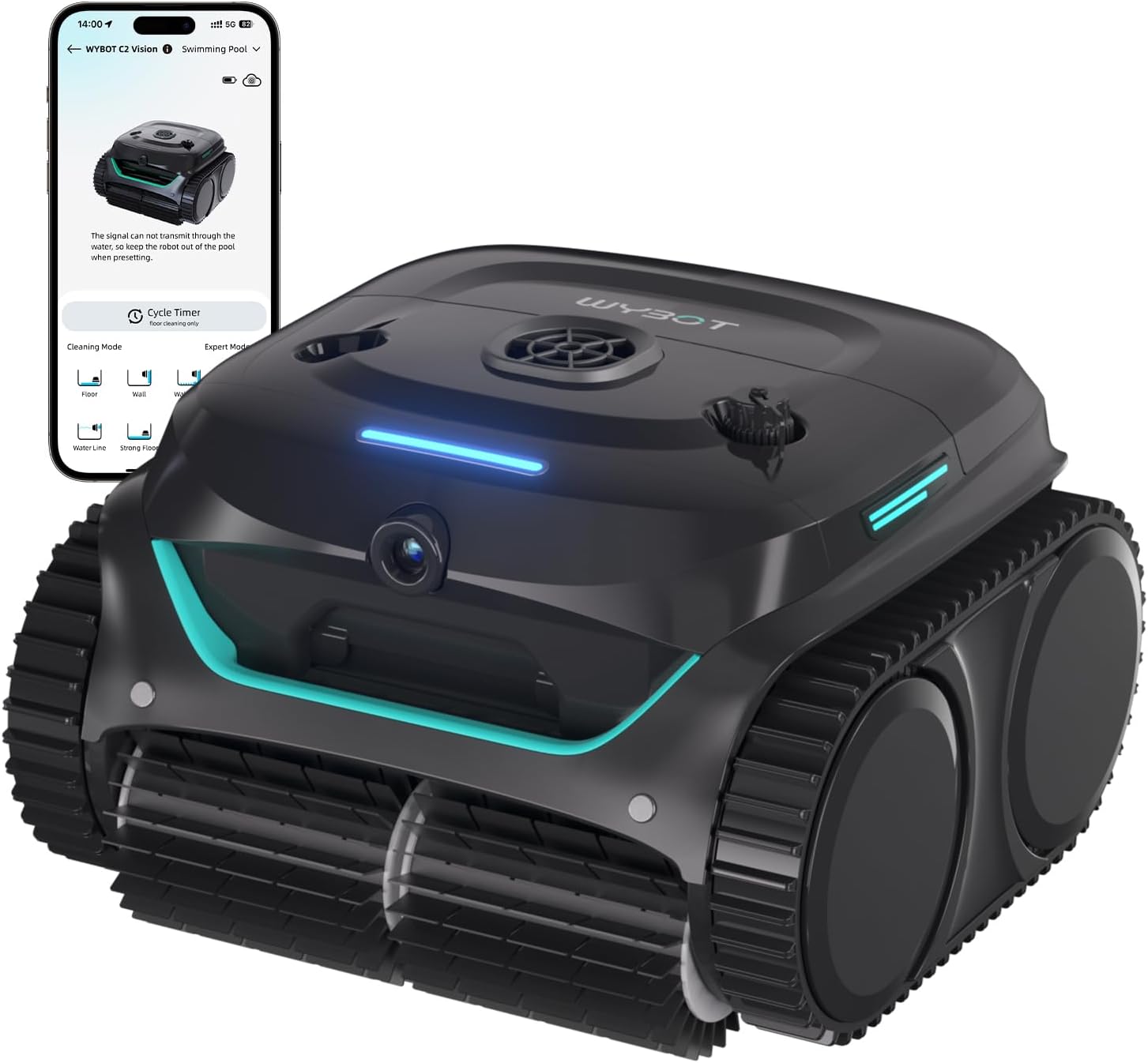 WYBOT C2 Vision AI - Robot piscina inalámbrico - Cámara IA 8 modos - Doble filtro suelo pared línea agua-Milooabode