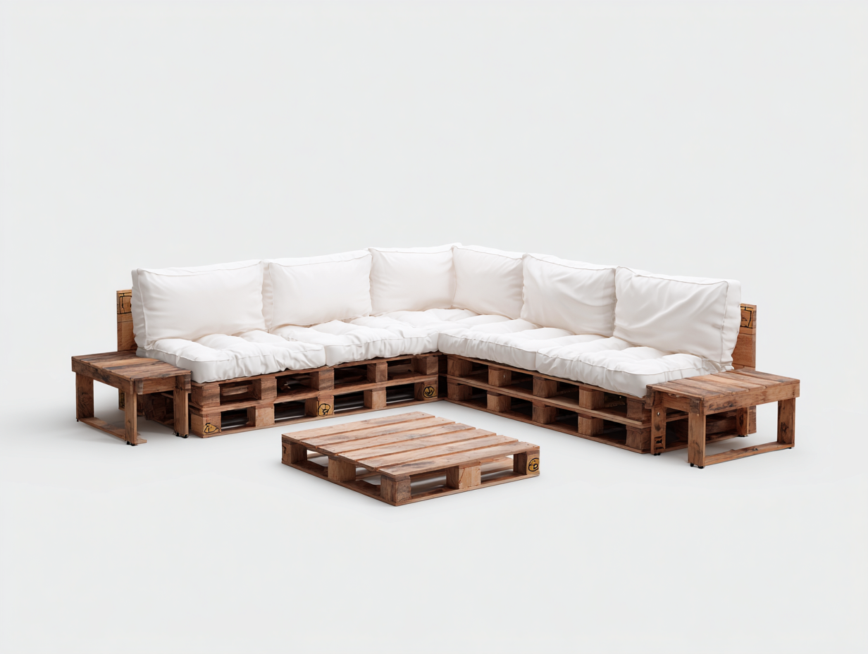 Sofás de exterior 220x220x85 cm - madera maciza reciclada - cojines beige - con mesa - diseño moderno-Milooabode