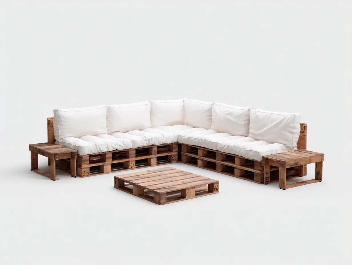 Sofás de exterior 220x220x85 cm - madera maciza reciclada - cojines beige - con mesa - diseño moderno-Milooabode
