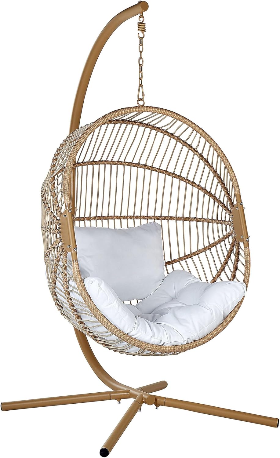 Beliani silla colgante con soporte - Ratán sintético beige - Ovalada con estructura metal - Interior exterior-Milooabode