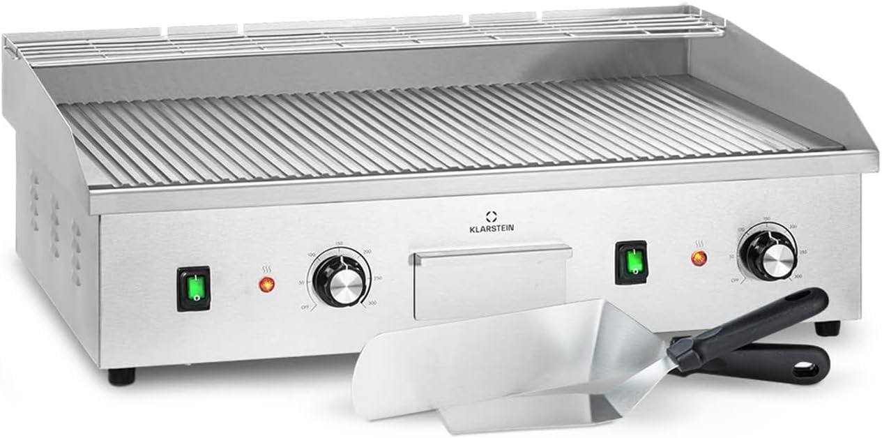 Klarstein - Plancha cocina profesional eléctrica - Acero inoxidable antiadherente y 2 espátulas - Plata metálica-Milooabode