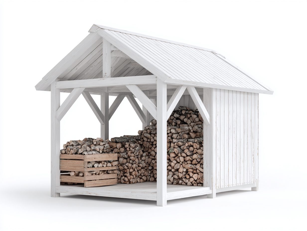 Leñero de jardín de madera 200x100x180 cm - con techo inclinado y lateral cerrado - color blanco - diseño exterior resistente-Milooabode