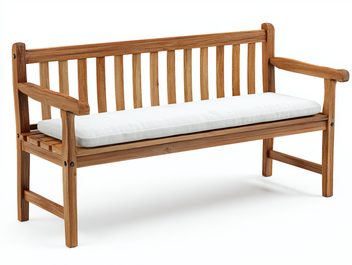 Bancos de jardín de madera 150x65x90 cm - acabado natural y cojín gris - con respaldo y reposabrazos - estilo clásico-Milooabode