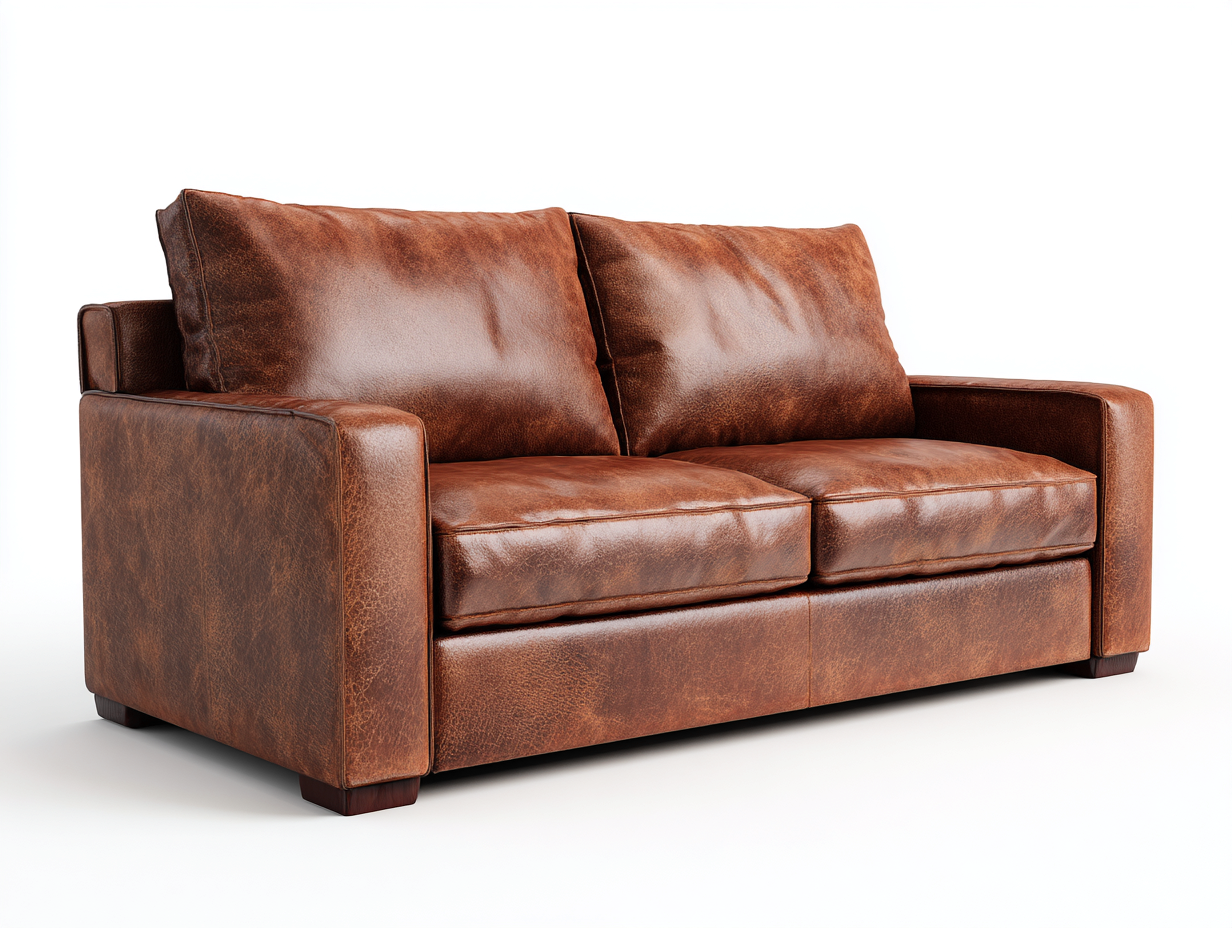 Sofás lineales tapizados 190x90x85 cm - marrón - efecto piel - diseño clásico-Milooabode