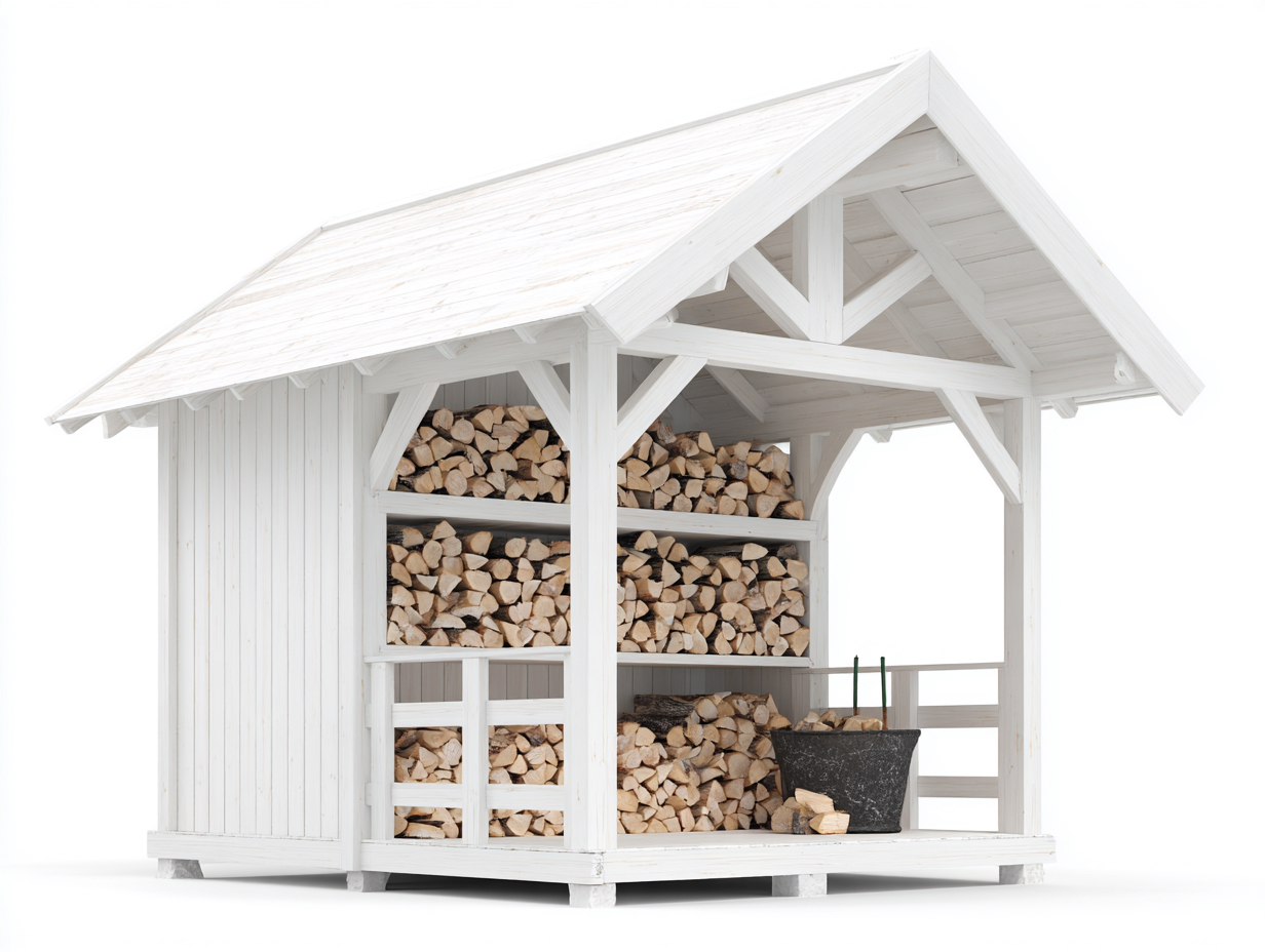 Leñero de jardín 200x100x180 cm - madera blanca - cobertizo exterior con zona de almacenamiento de leña-Milooabode