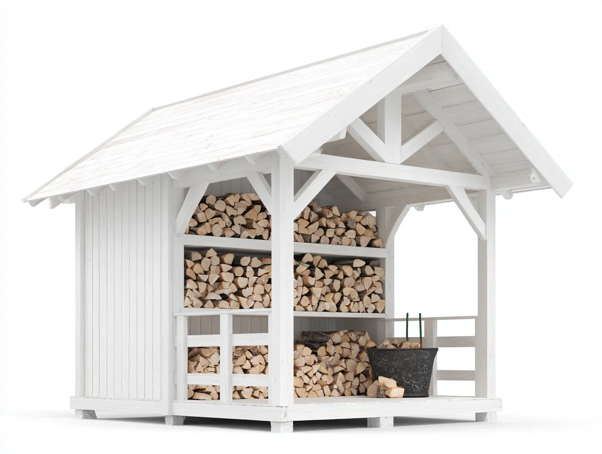 Leñero de jardín 200x100x180 cm - madera blanca - cobertizo exterior con zona de almacenamiento de leña-Milooabode