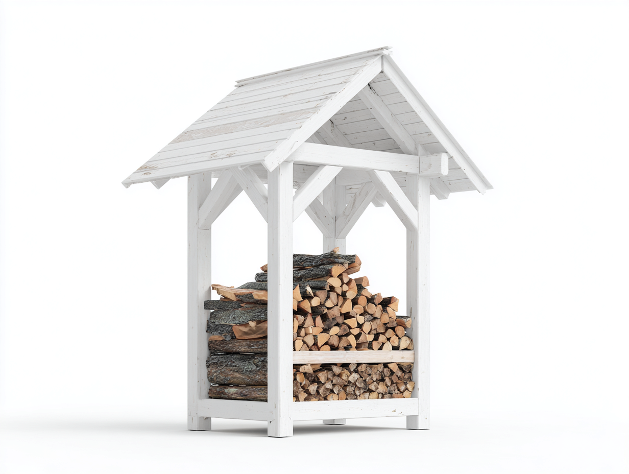 Leñero de jardín madera 120x50x150 cm blanco para exterior - diseño moderno-Milooabode
