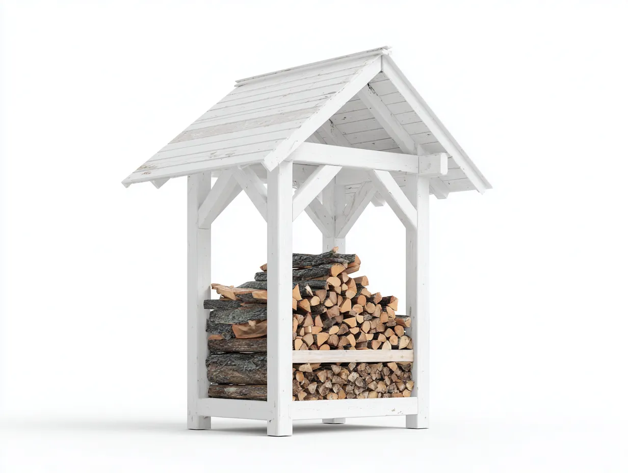 Leñero de jardín madera 120x50x150 cm blanco para exterior - diseño moderno-Milooabode