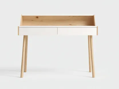Mesas de oficina madera 110x50x80 cm natural y blanco con cajones para despacho - diseño moderno-Milooabode