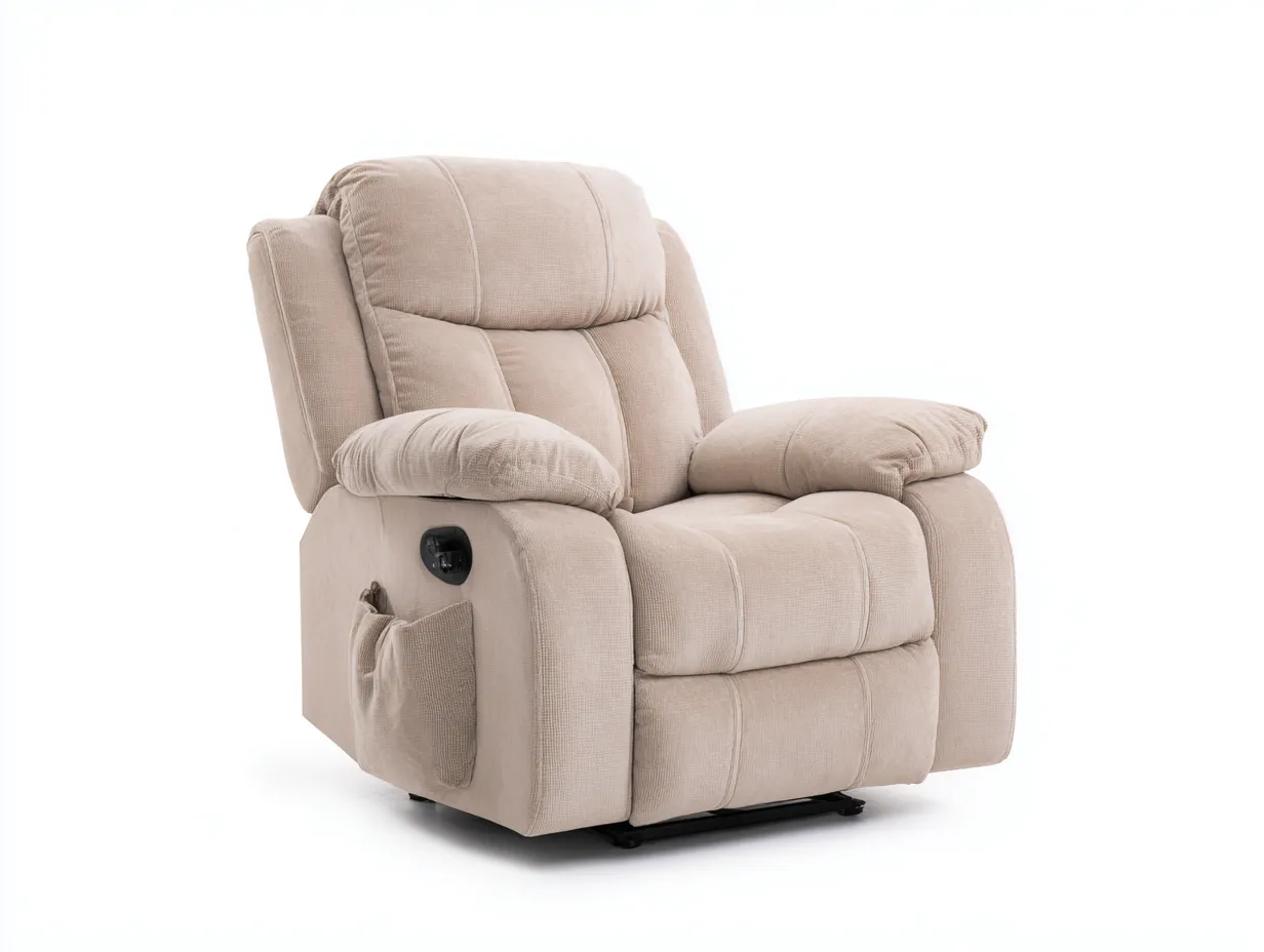 Sillones reclinables de tela acolchada 91x96x104 cm - beige - diseño ergonómico con función relax manual para salón-Milooabode