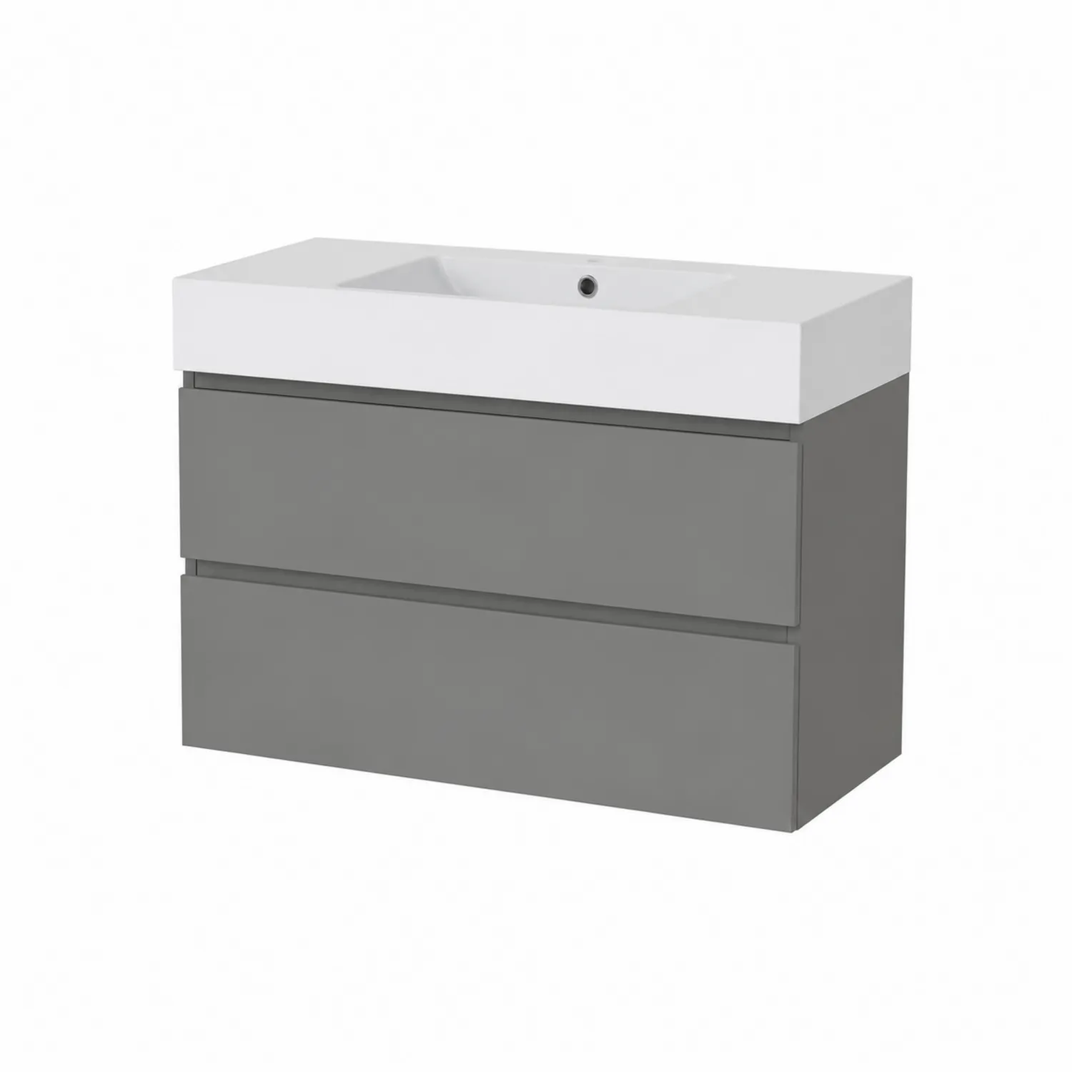 Wandmontierter Waschtisch mit Keramikbecken und MDF-Unterschrank, 80x45x50 cm, Grau/Weiß-norlontin