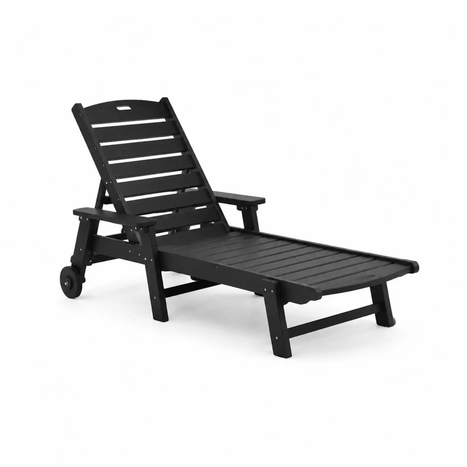 Schwarzer Outdoor-Liegestuhl aus Kunststoff mit Rollen-norlontin