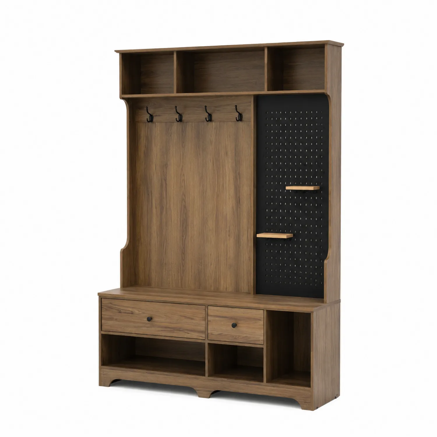 Holz-Garderoben-Set mit Regalen und Haken, Braun-norlontin