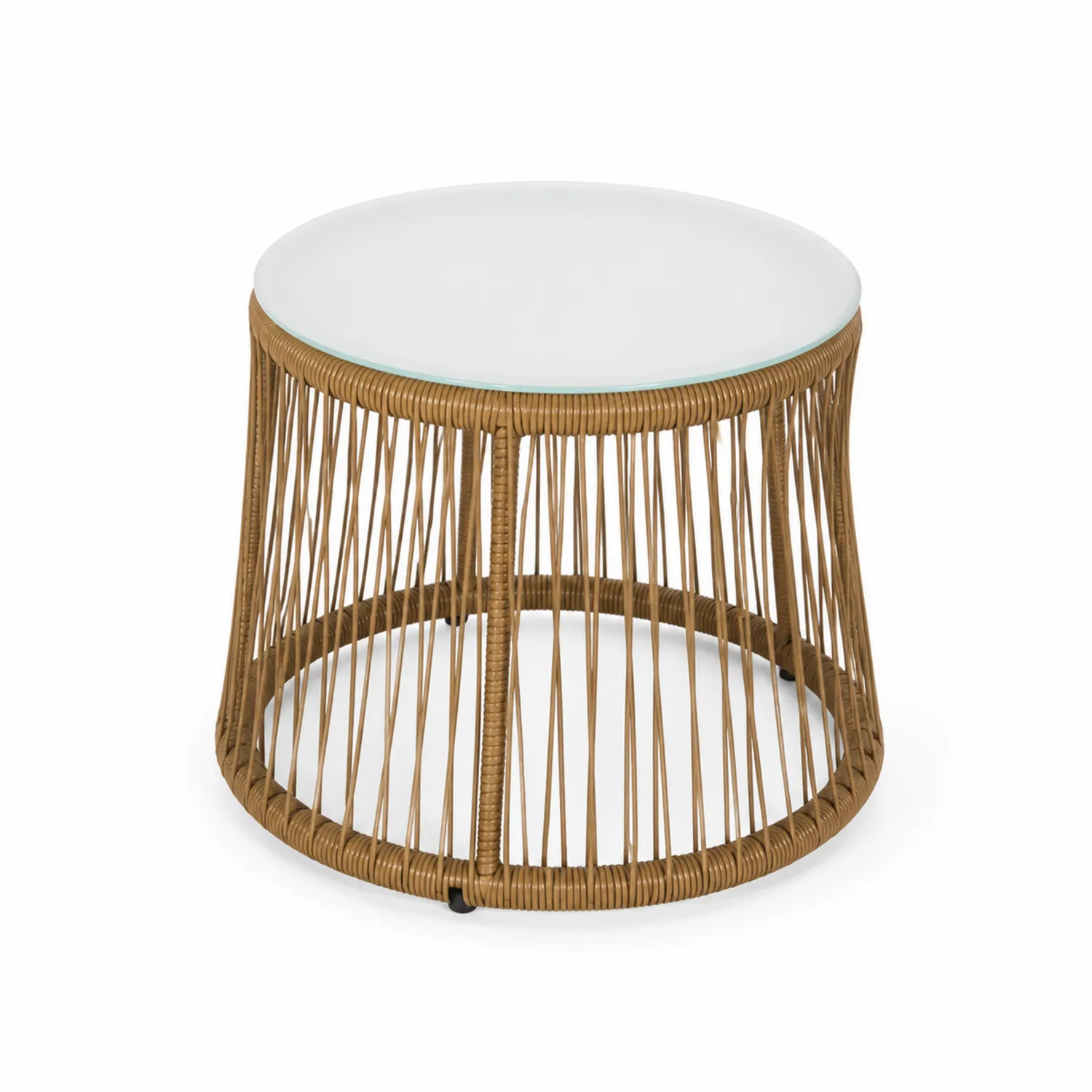 Runder Tisch aus Glas und Rattan 55 cm Braun-norlontin