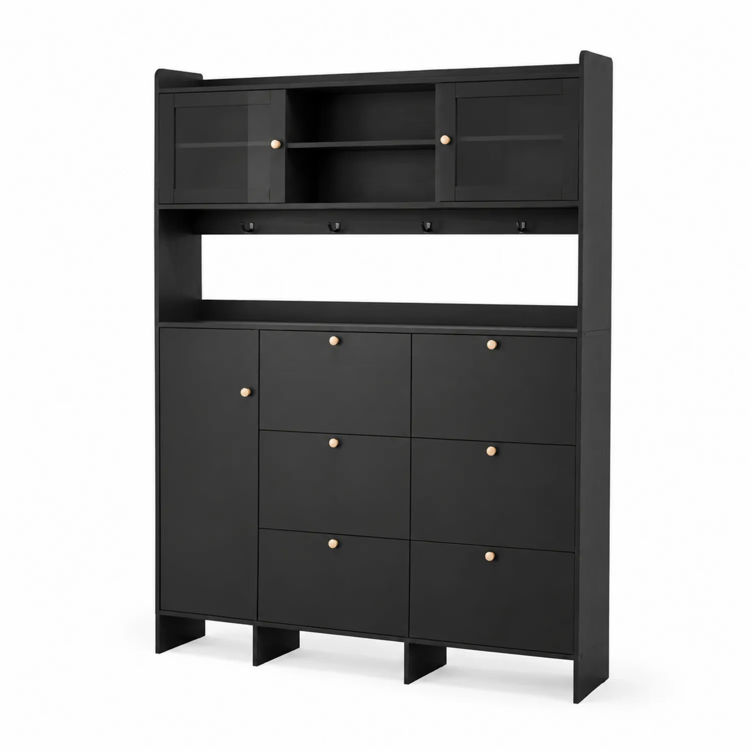 Schwarzes Garderoben-Set aus MDF mit Schranksystem und Haken 180x150x35 cm-norlontin