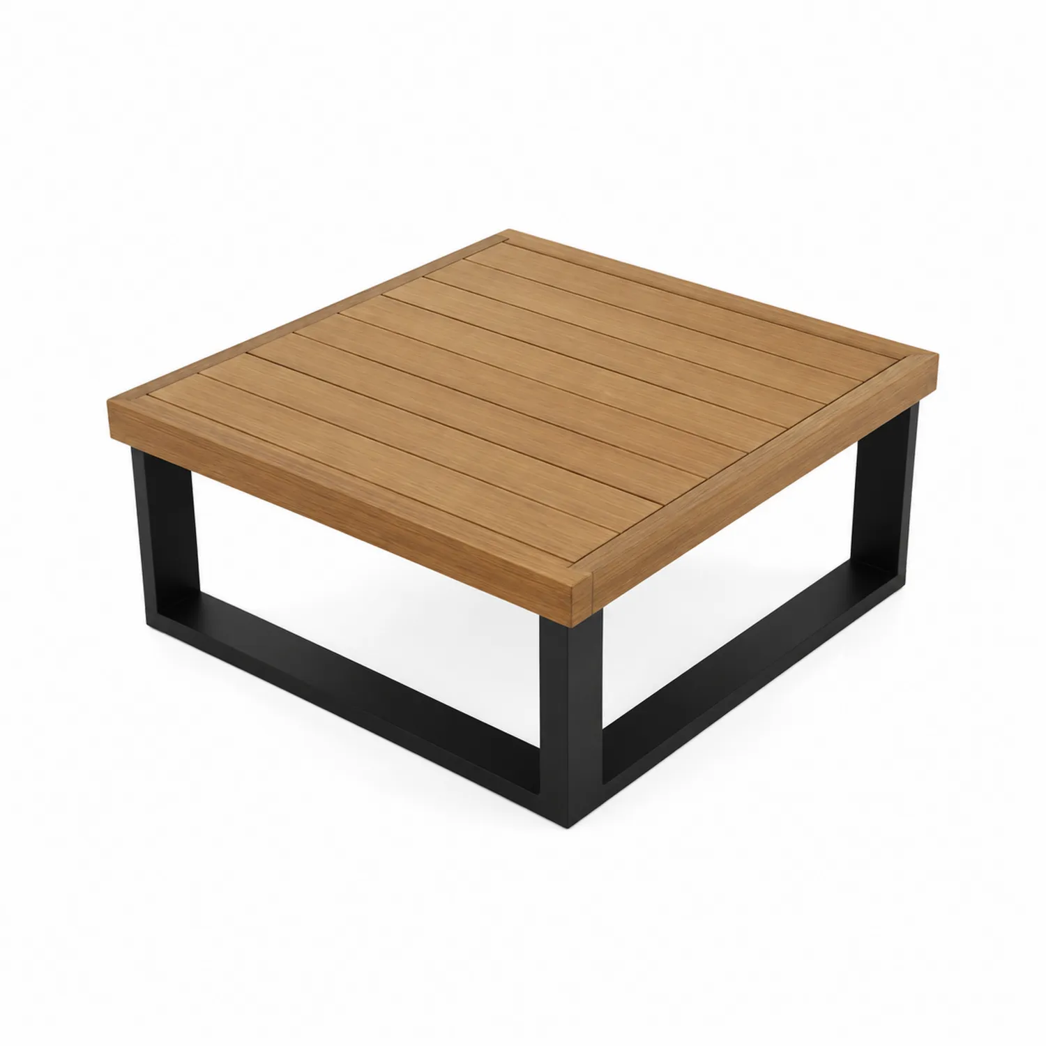 Quadratischer Gartentisch aus Teakholz und Metall 80x80x40cm Braun/Schwarz-norlontin