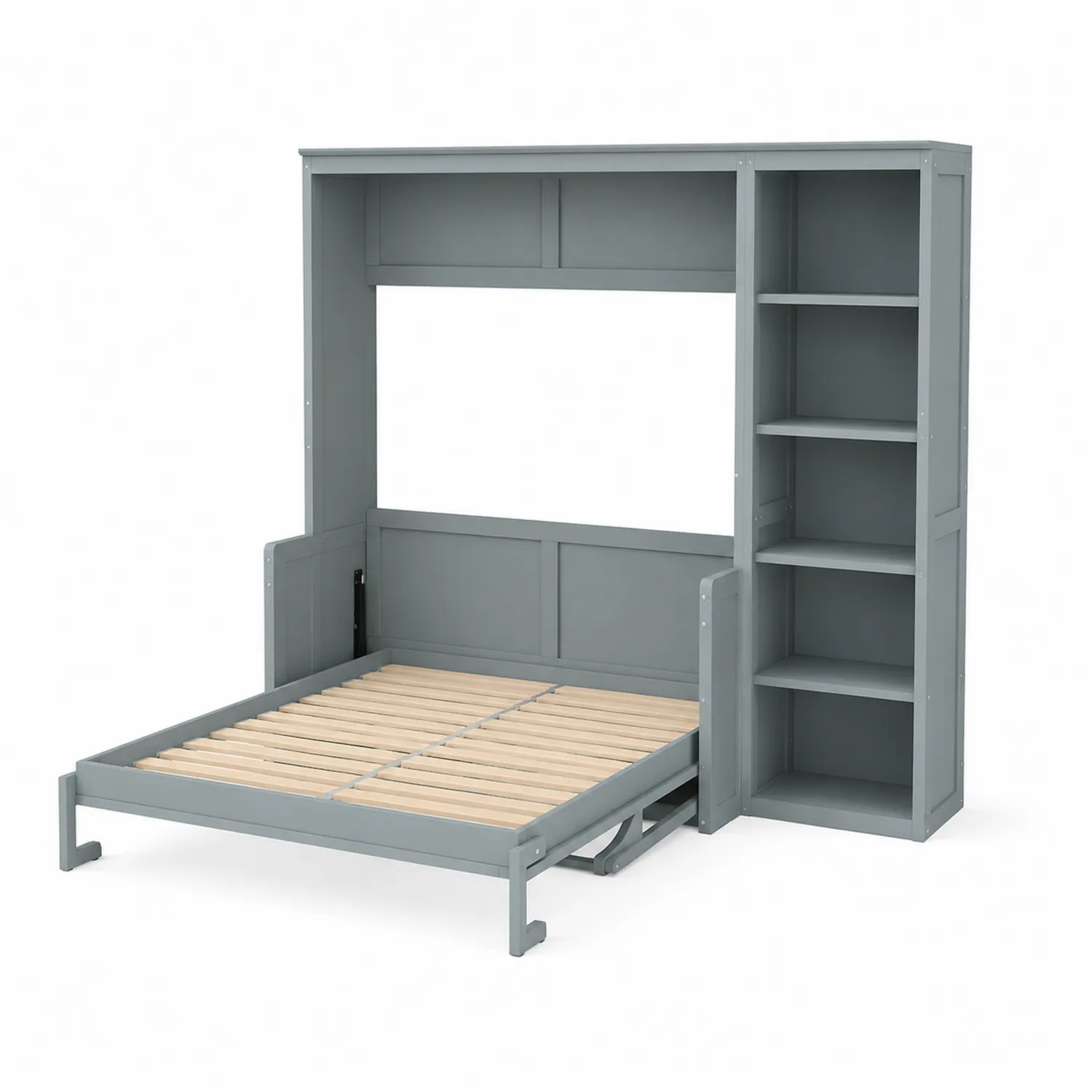 Multifunktionales Klappbett aus Holz Grau mit Regal-norlontin