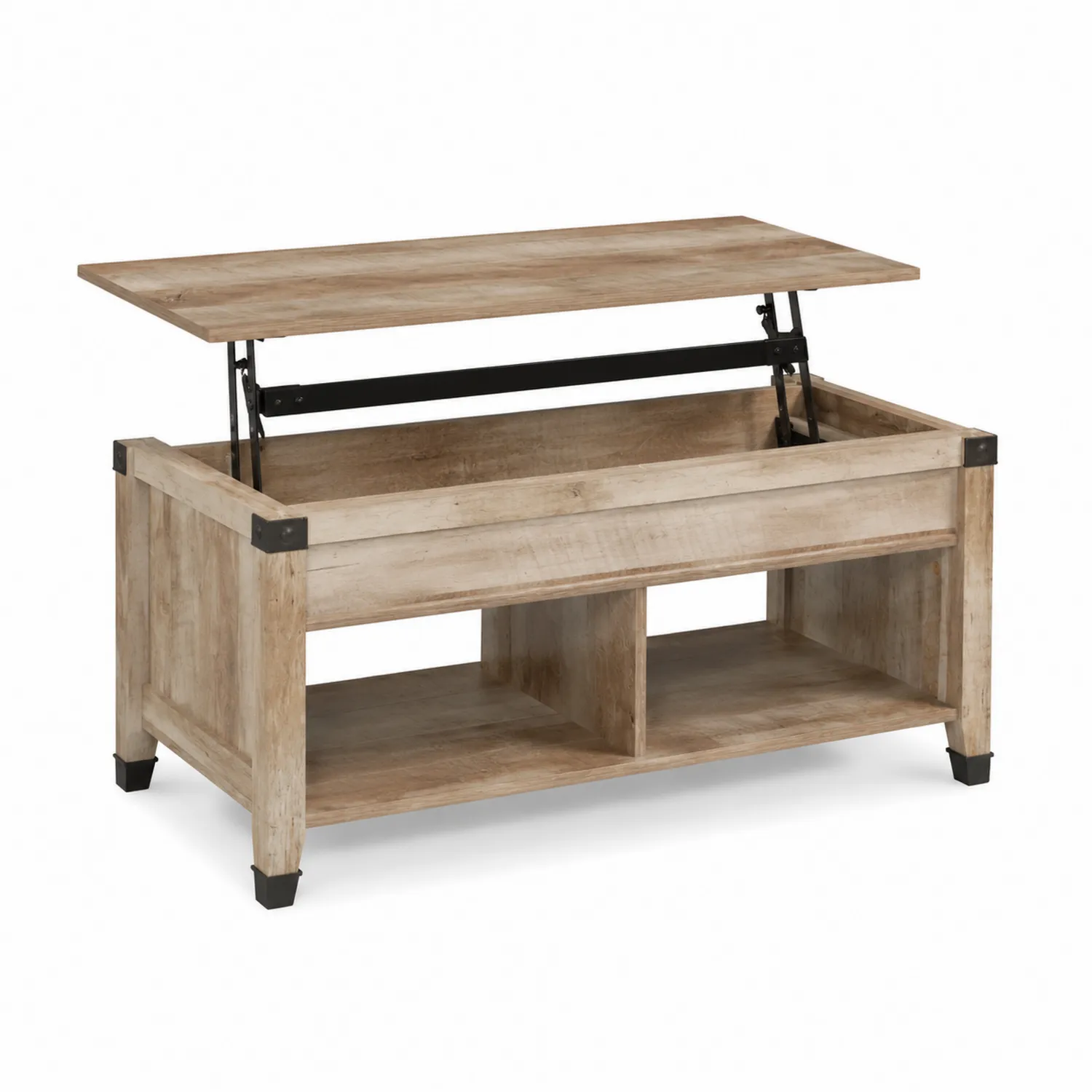 Couchtisch aus Eichenholz mit verstellbarer Tischplatte, 100x50x45cm, Hellbraun-norlontin