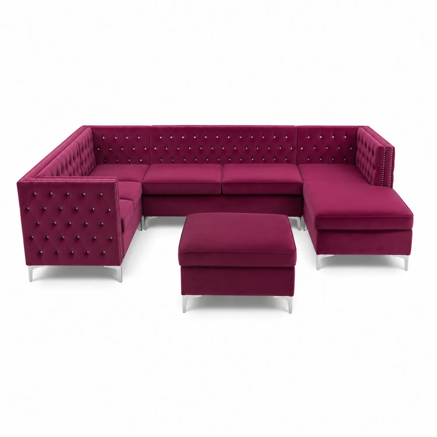 Samt Ecksofa 6-teilig L-Form 300x200x80 cm Weinrot-norlontin