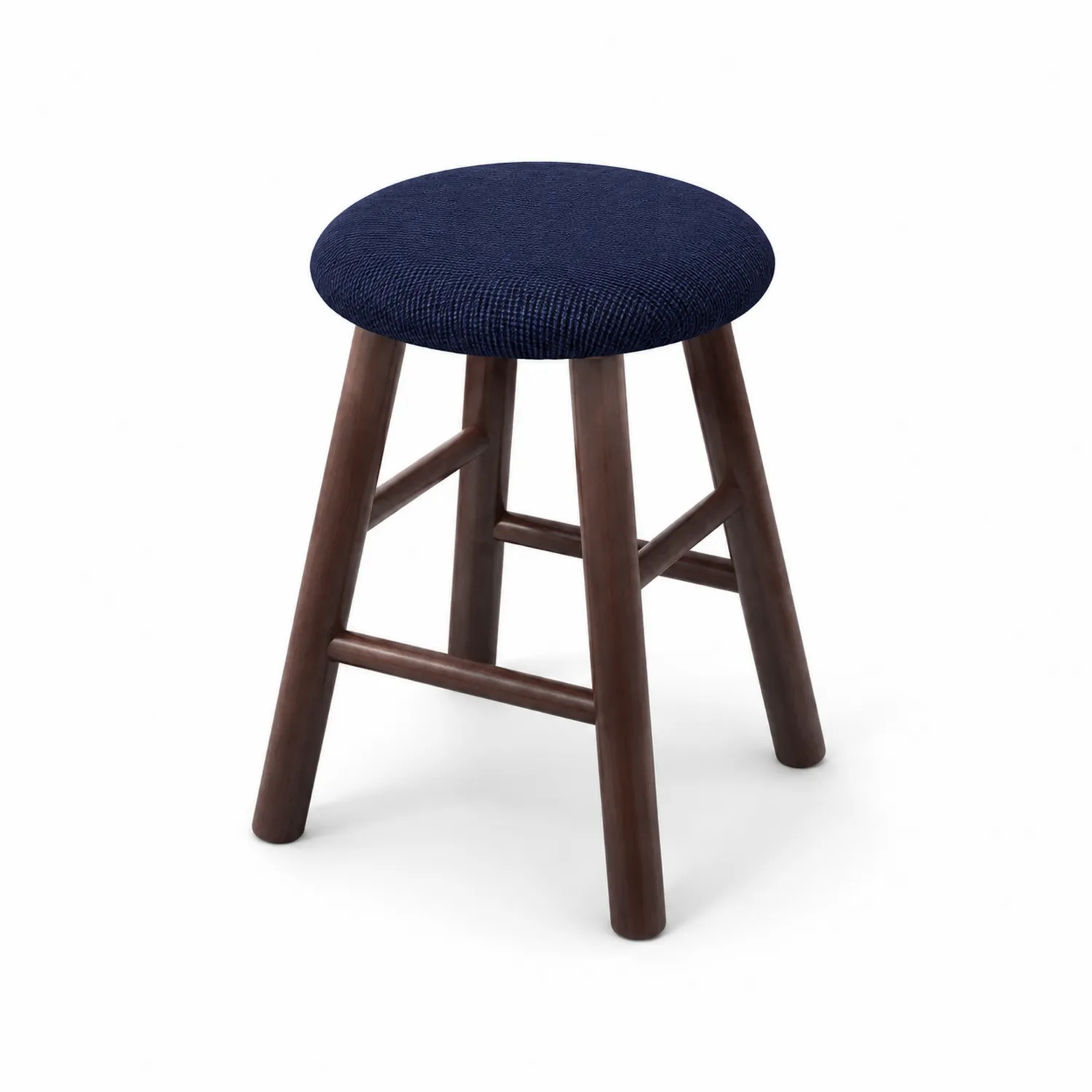 Runder Hocker aus Holz mit Polyester Sitzfläche in Dunkelblau, Höhe 45 cm-norlontin