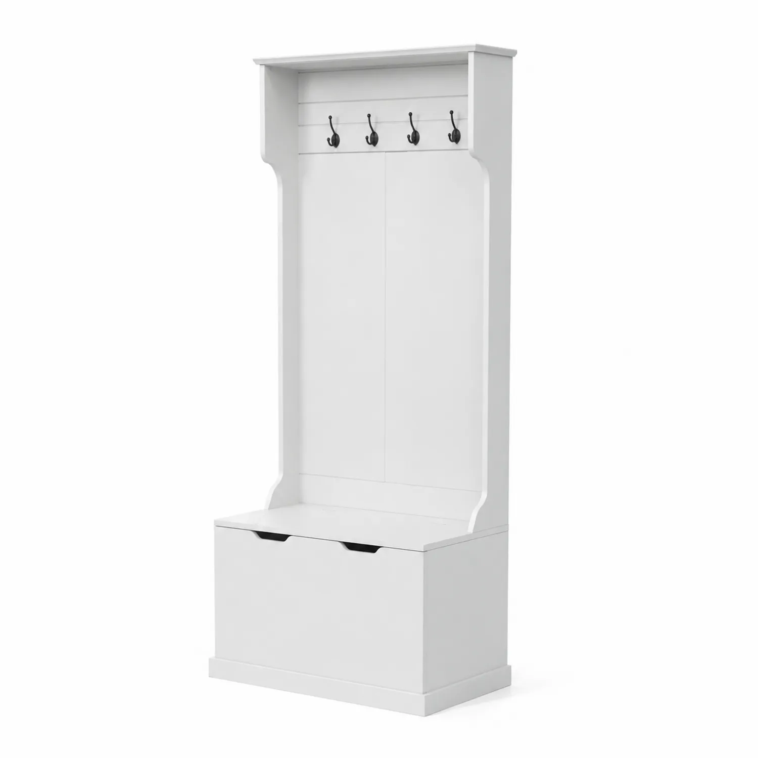 Garderoben-Set aus MDF mit 5 Haken und Sitzbank in Weiß-norlontin