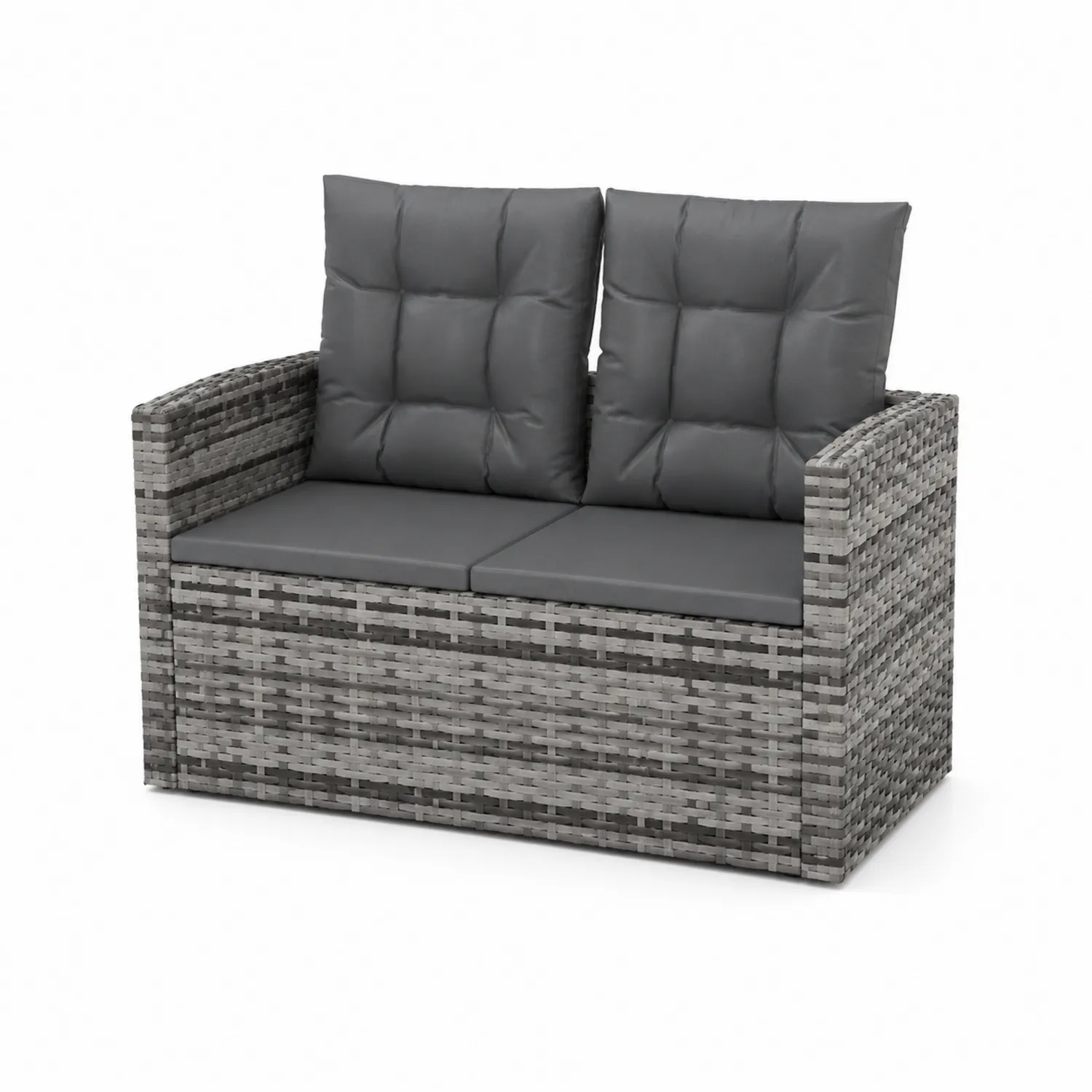 Rattanbank Grau 2-Sitzer mit Kissen-norlontin