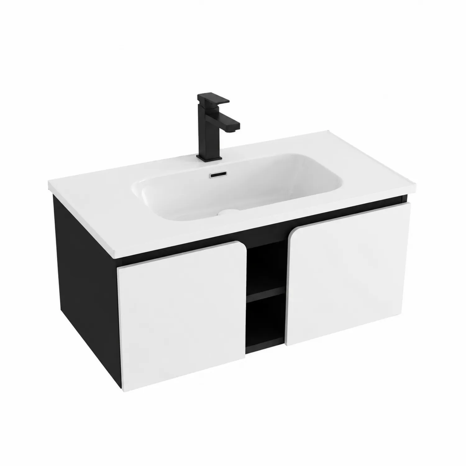 Szafka wisząca z umywalką ceramiczną biało-czarna 100x45x50cm