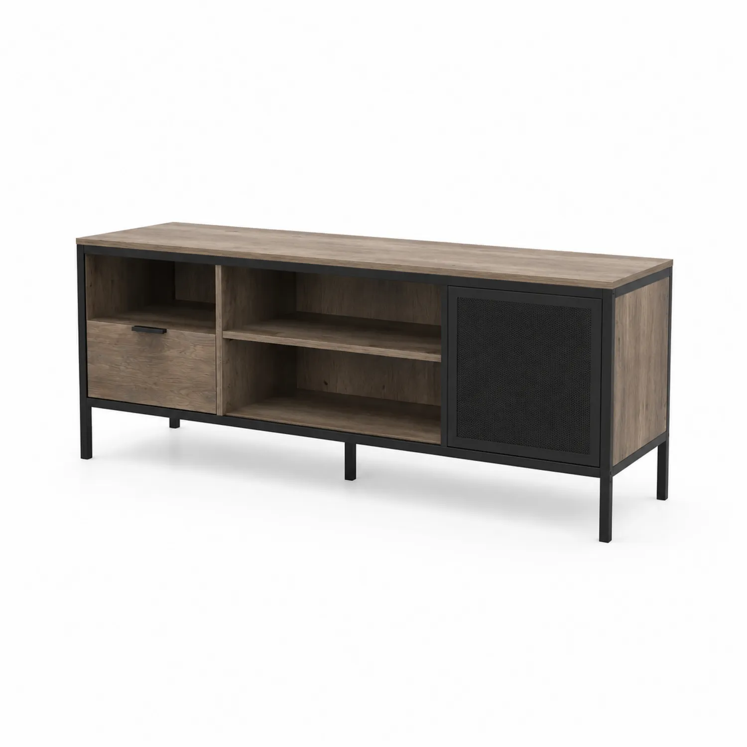 Szafka RTV z drewna i metalu 120x40x50 cm Brązowy/Czarny