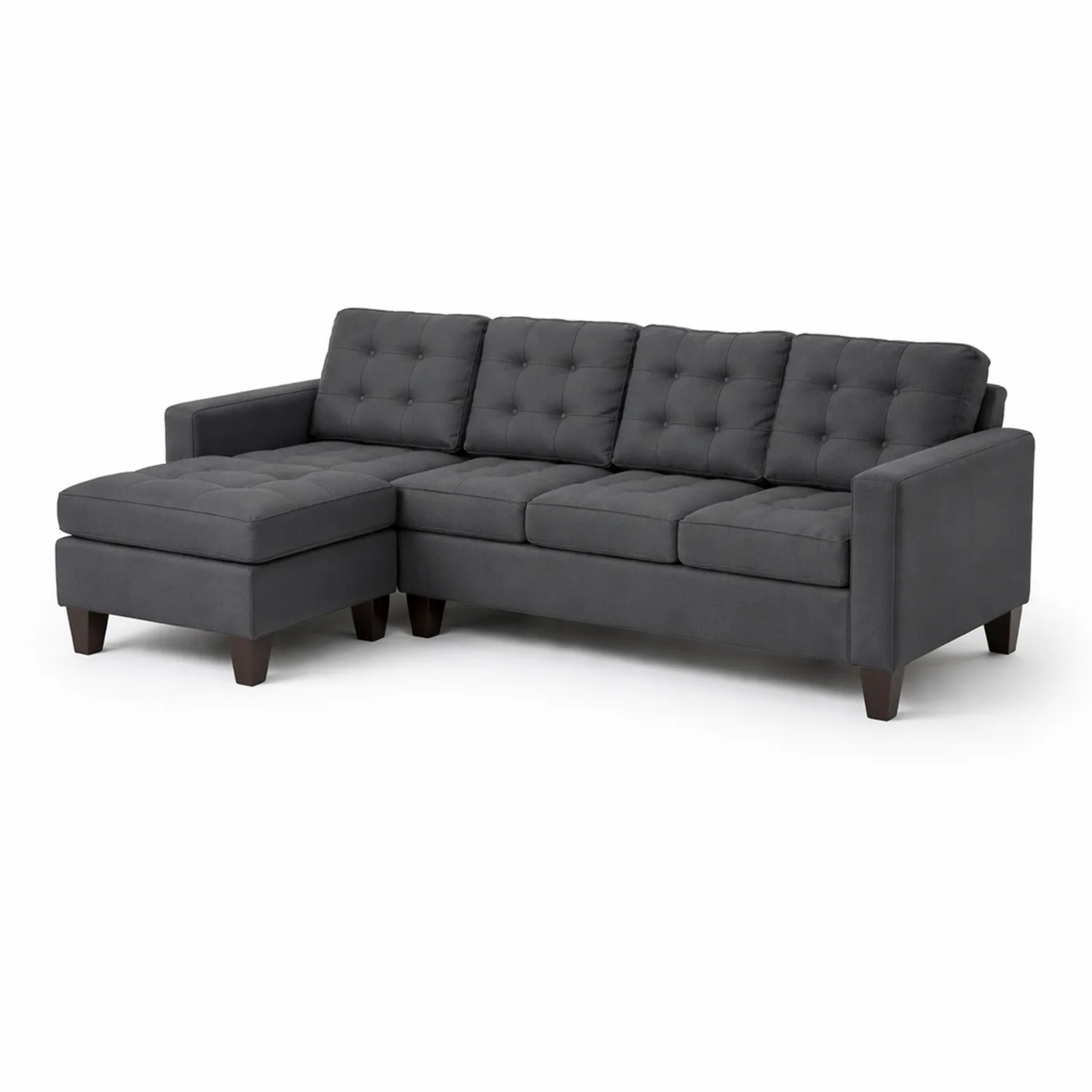 Sofa narożna tapicerowana tkaniną z podnóżkiem Ciemnoszara