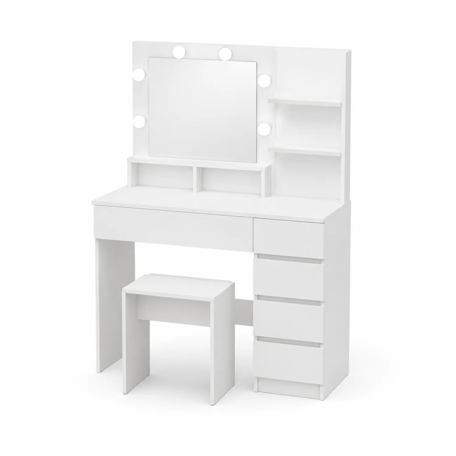Toaletka z lustrem LED i taboretem MDF w kolorze białym