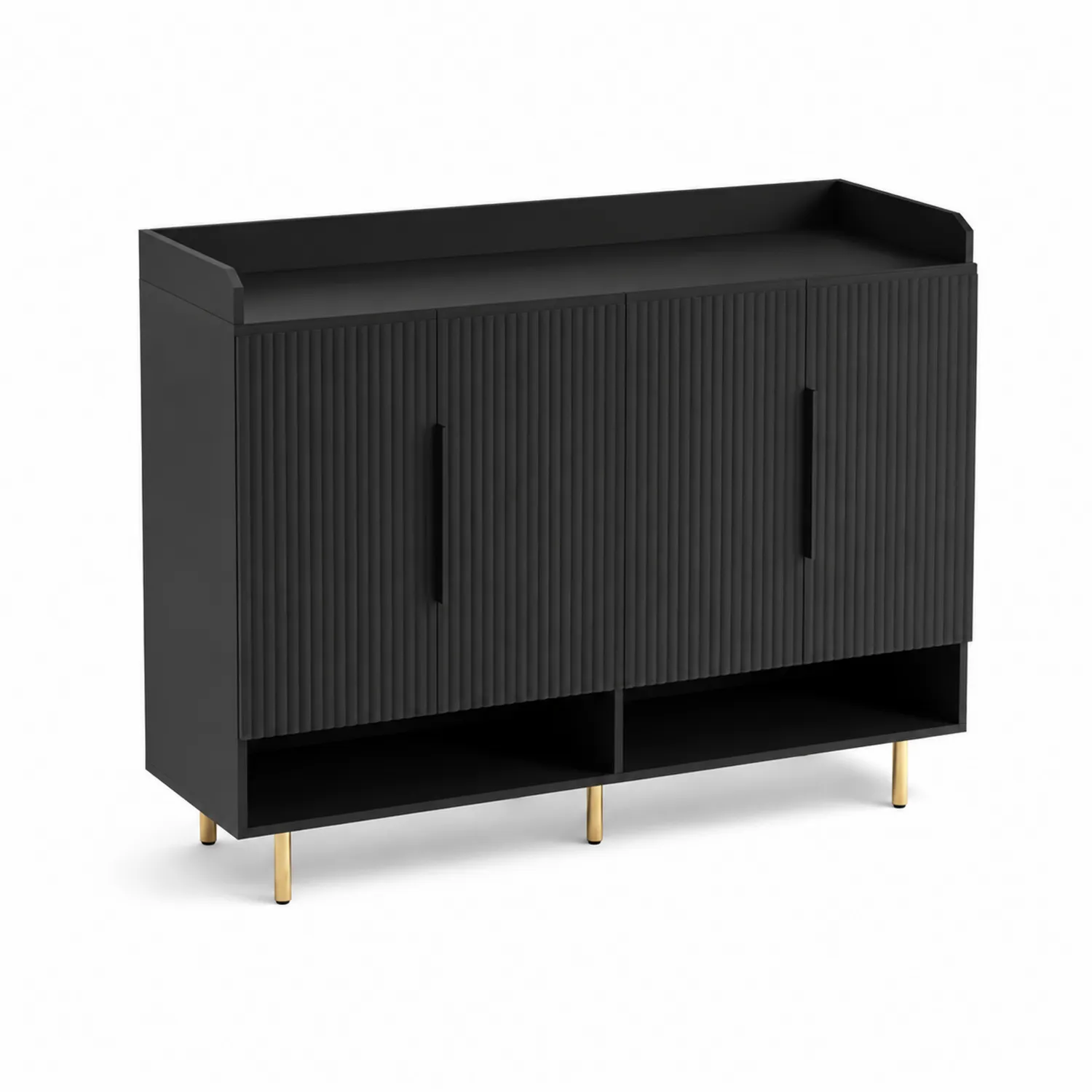 Czarna szafka na buty z MDF z metalowymi nóżkami