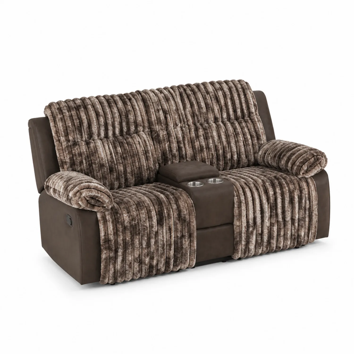 Dwuosobowa sofa z tkaniny poliestrowej z uchwytem na kubki Brązowy