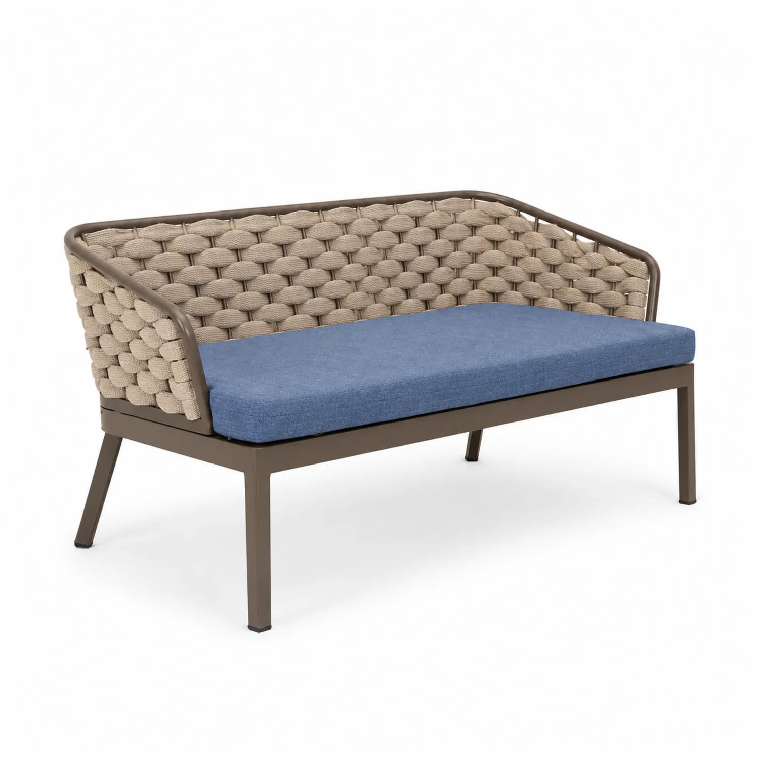 Sofa ogrodowa z metalu i tkaniny, 140x70x80 cm Beżowy/Niebieski