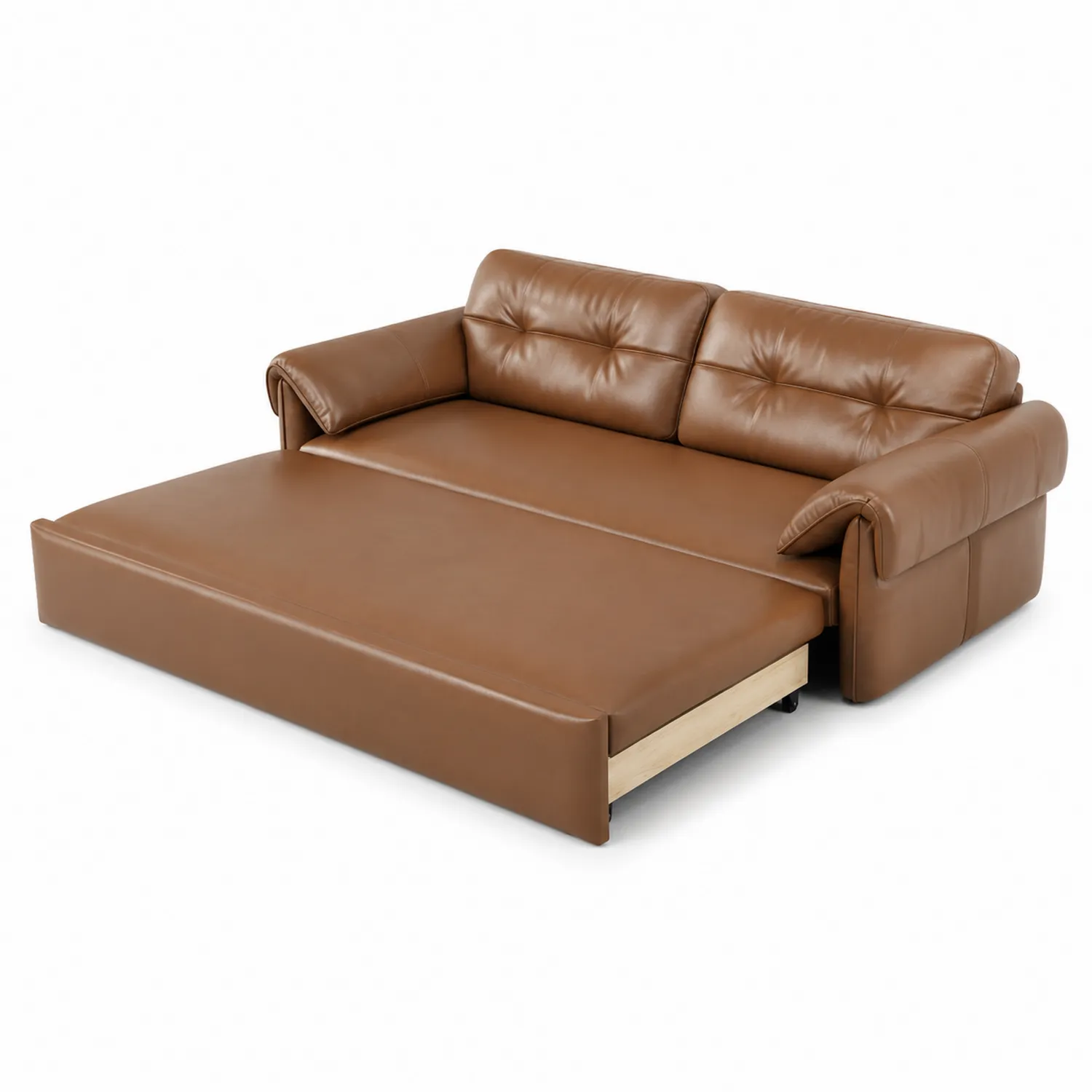 Rozkładana sofa dwuosobowa z brązowej skóry syntetycznej