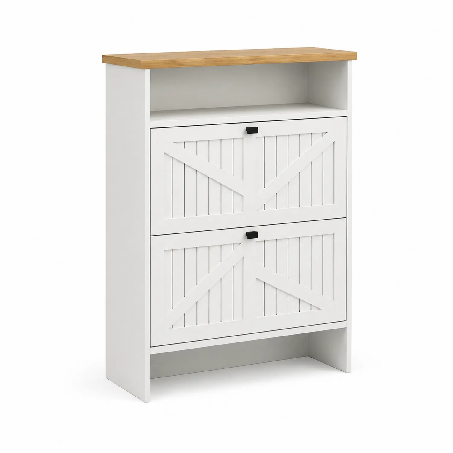 Szafka na buty z drewna i MDF Biała/Dąb 100x80x30 cm