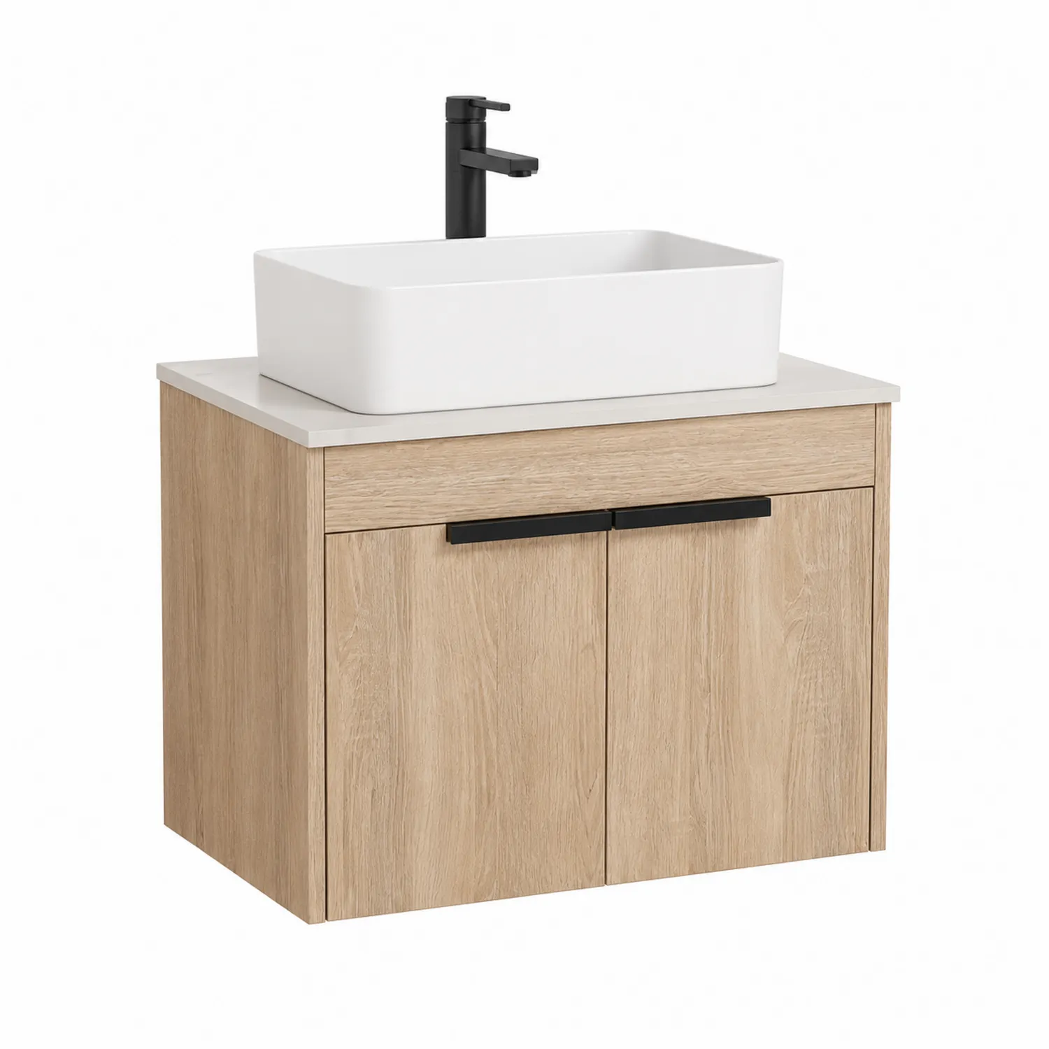 Wisząca szafka pod umywalkę z ceramiki i MDF 60x45x50 cm Biała/Dąb