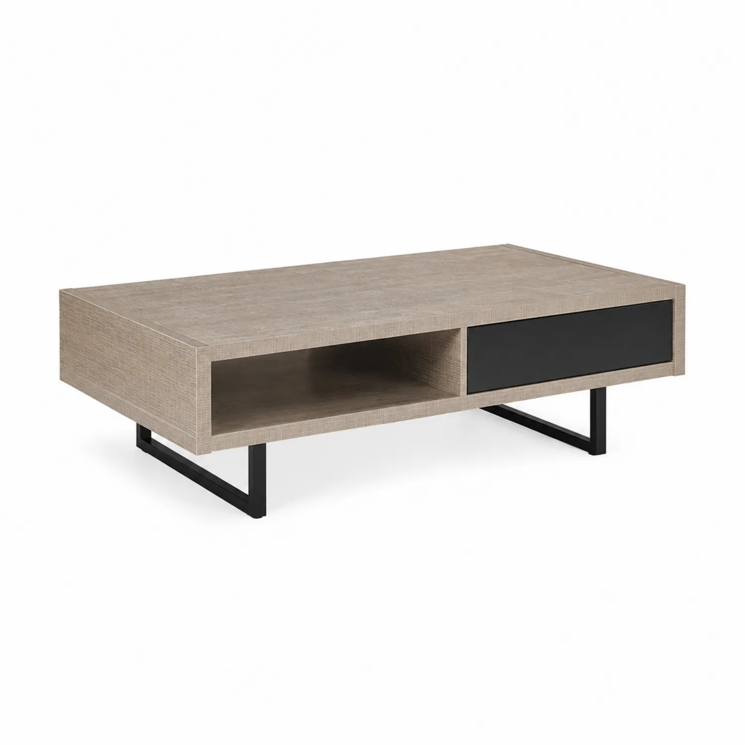 Prostokątny stolik kawowy MDF z metalowymi nogami, 120x60x40 cm, Czarny i Szary