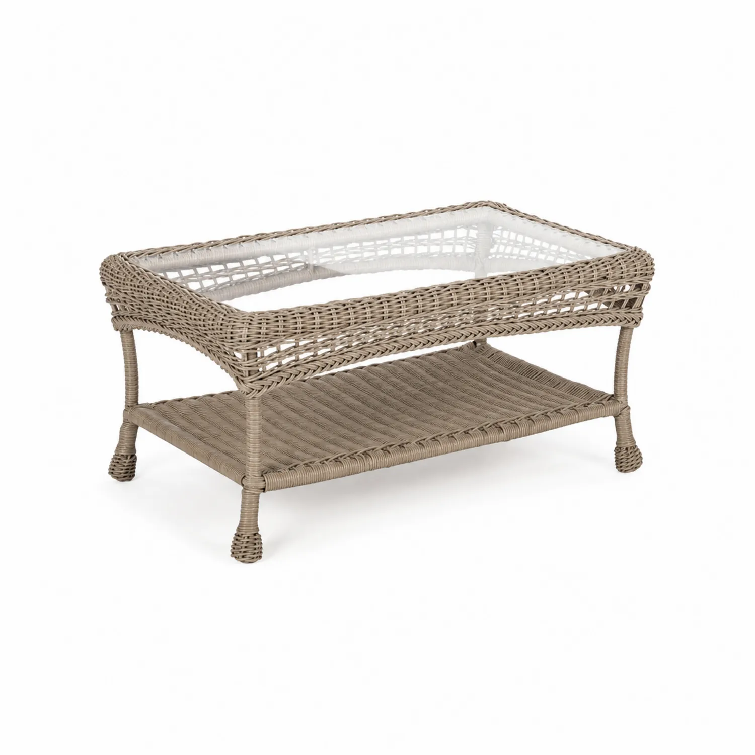 Stolik kawowy ogrodowy z technorattanu ze szkłem hartowanym 110x60x45 cm Beżowy