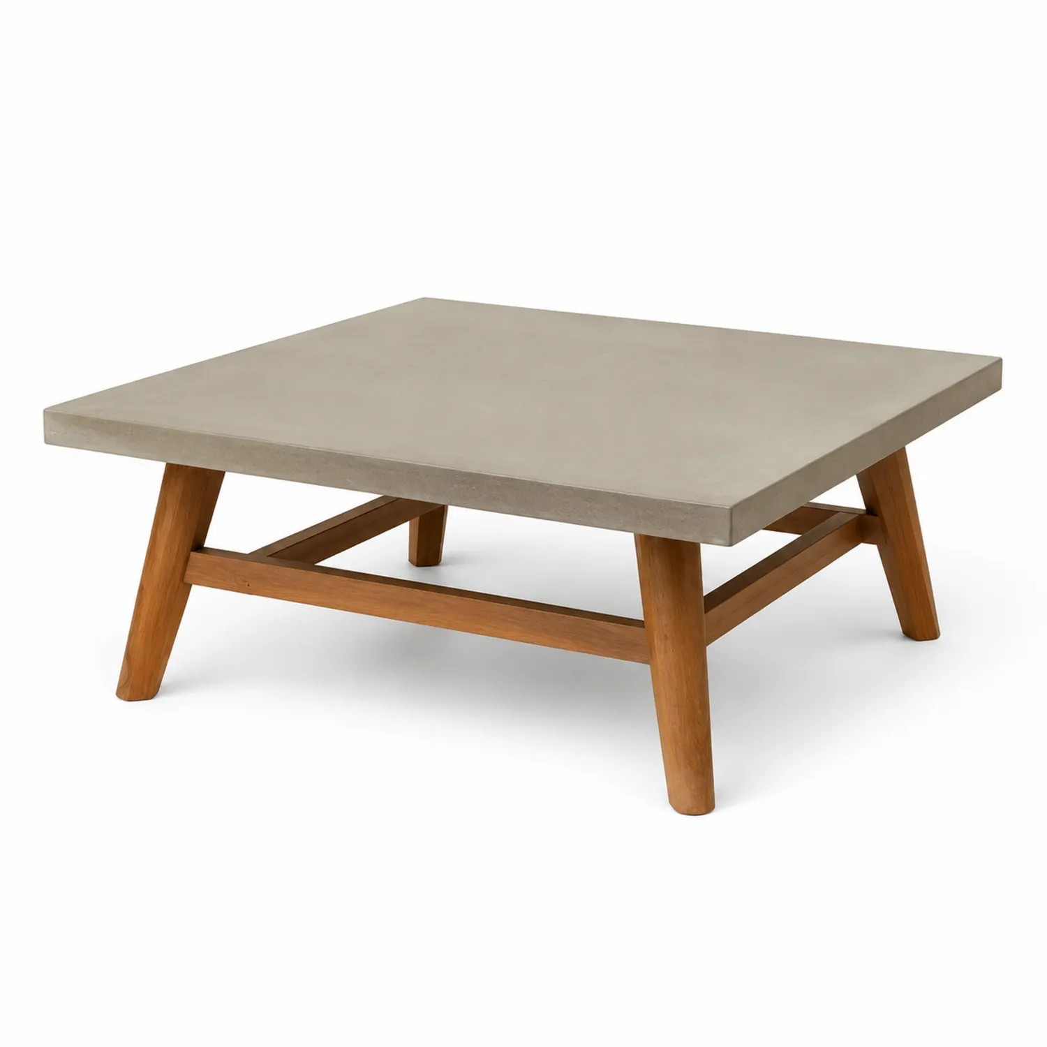 Stolik kawowy betonowy z drewnem tekowym 90x90x35 cm Szary