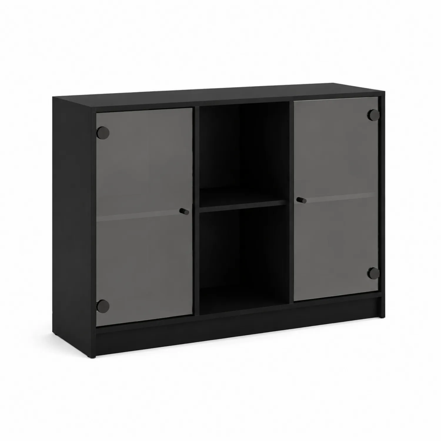 Bufet z MDF z trzema drzwiami, Czarny i Szary, 100x80x35 cm